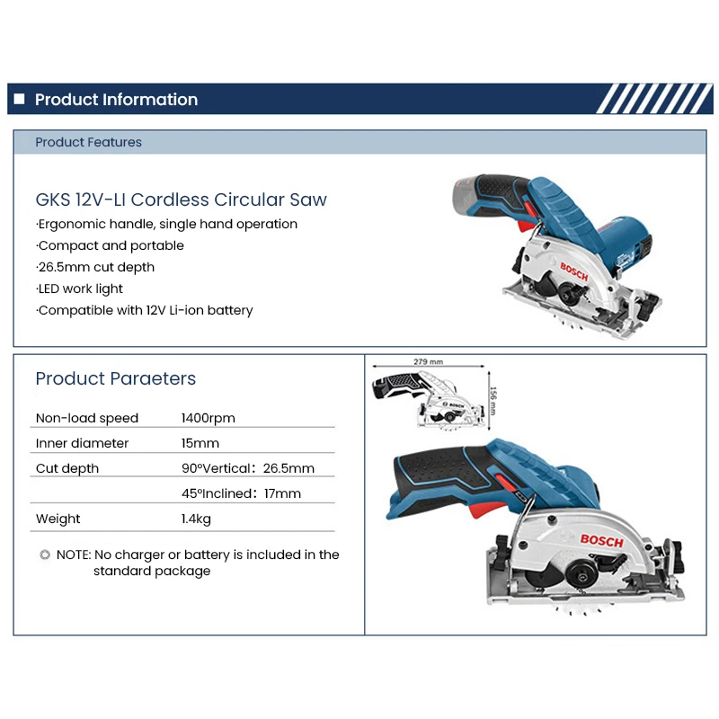 Bosch GKS 12V-LI Cordless Electric Circular Saw Multifunctional Electric Woodworking Cutting Saw Woodworking Circular Saw