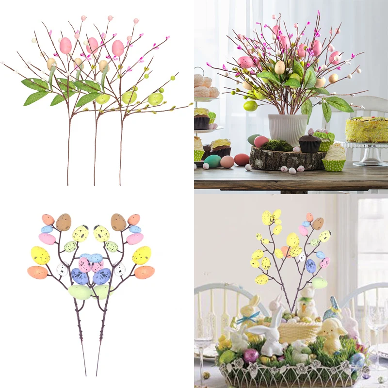 Easter Egg Tree Branches Easter Decoration DIY Colorful Painting Foam Egg Flower Fake Plant Bouquets Spring Party Home Decor