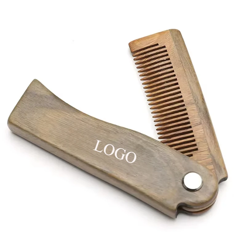 10 PCS Customized Logo Wooden Hair Comb Natural Sandalwood Comb Beard Folding Pocket Comb Hair Brush Beard Men's Styling