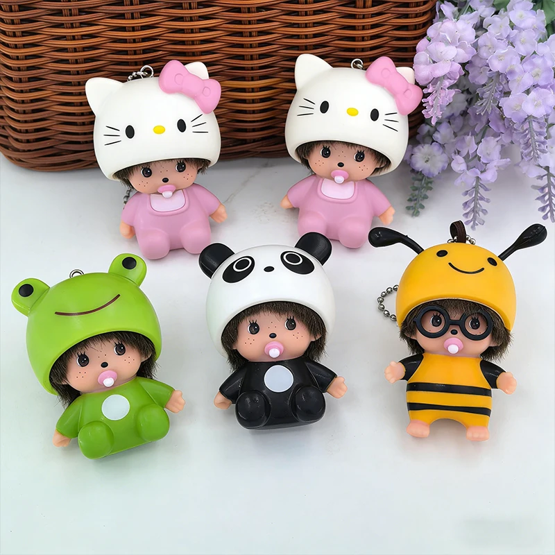 

Monchhichi Vinyl Toy Cute Packaging Decoration Car Ornament Cartoon Kawaii Charm Children's Toy Bag Appendage Birthday Gift New