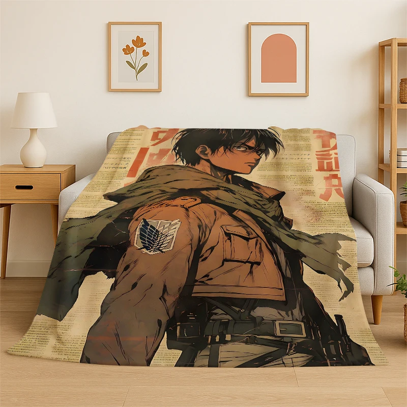 Attack on Titan Cartoon Anime Flannel Blanket Soft Warm Throw Blanket for Bedroom Living Room Bed Travel Camping Picnic Gift