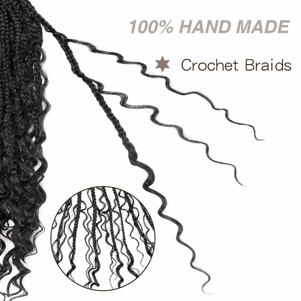 Synthetic Box Braids Crochet Hair Bohemian Hippie Braids Braiding Hair Box Braids With Curly Ends Messy Pre-looped Synthetic