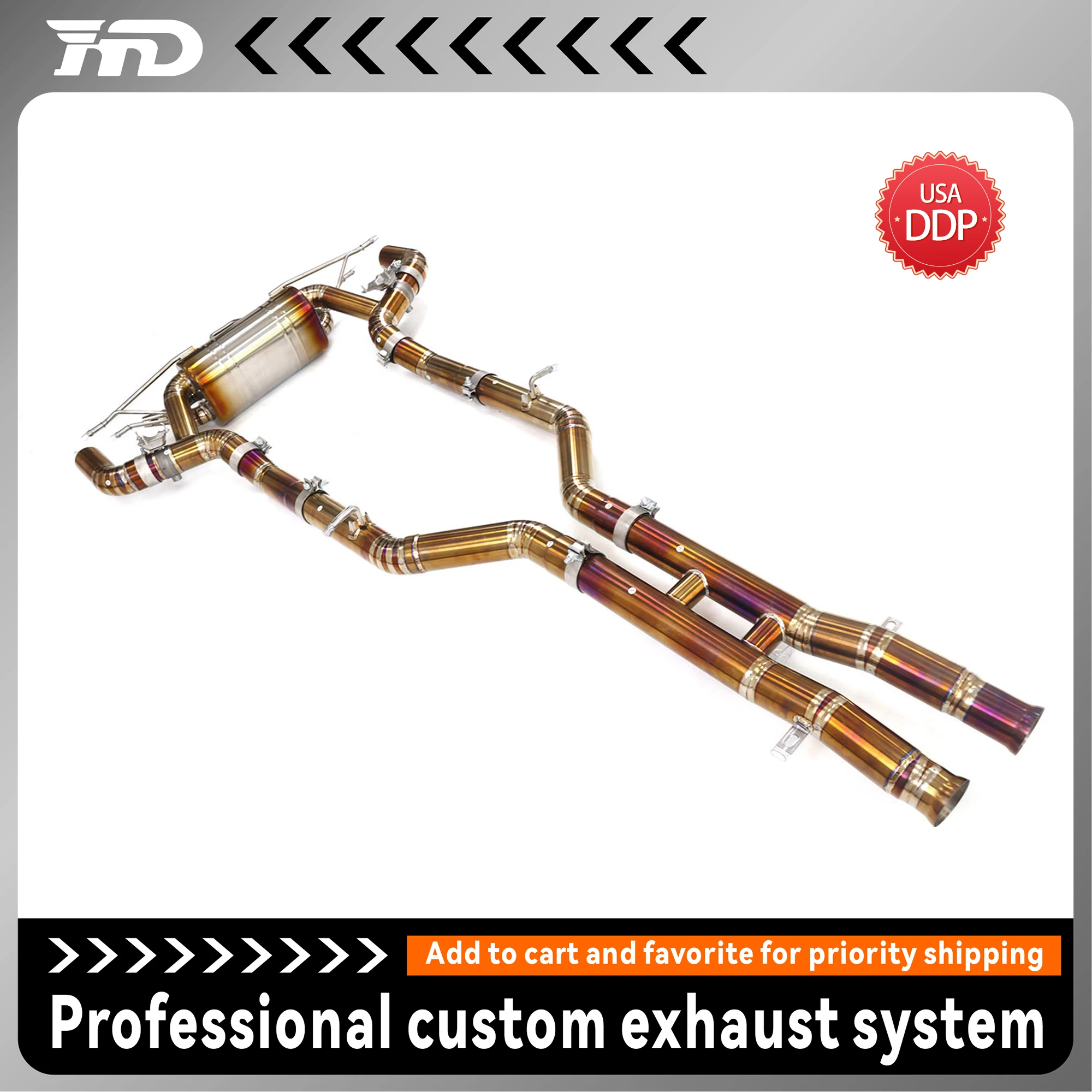 

Выхлоп HMD для Mercedes Benz AMG GT-R, выпускной клапан Catback из титанового сплава (золотой) с глушителем, клапанная труба, выхлопная система