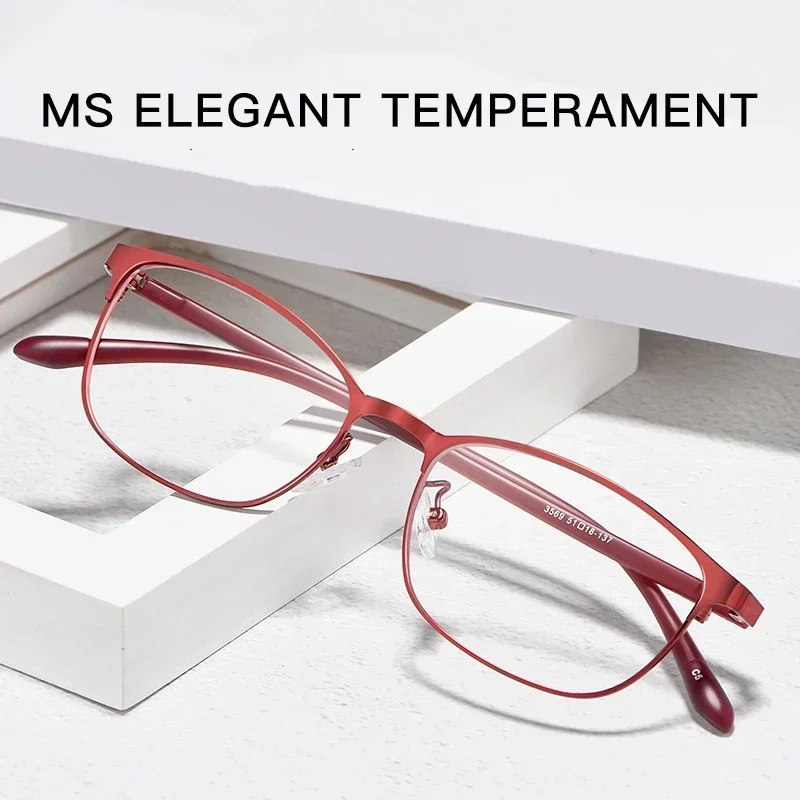 

OLLYMURS Stylish Ultra Light Fashion TR90 Red Metal Glasses Frame Retro Round Small Face Optical Eyeglasses Frame Women 3569