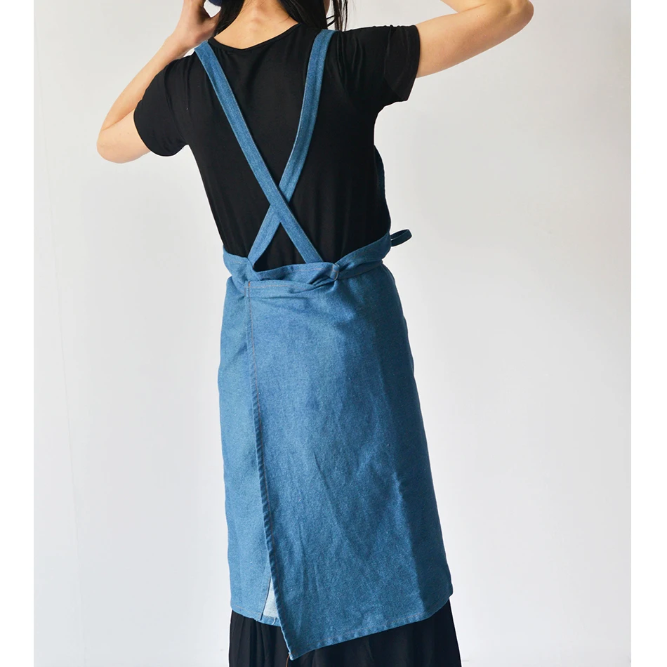 Korean Pinafore Flower Coffee Store Waist,Cotton Denim Apron Thicken Canvas Anti Fouling Home Kitchen Restaurant Drink Food Use