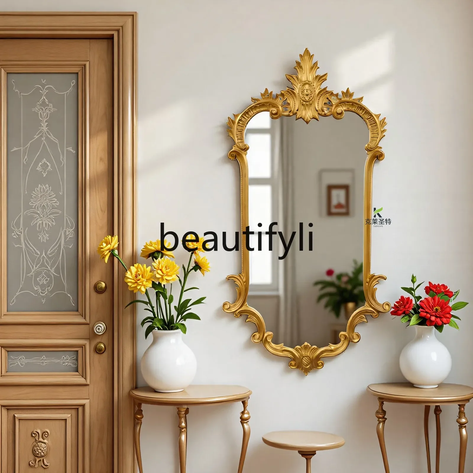 

French retro villa luxury entrance fireplace decorative mirror American bedroom makeup mirror European wall hangingD06
