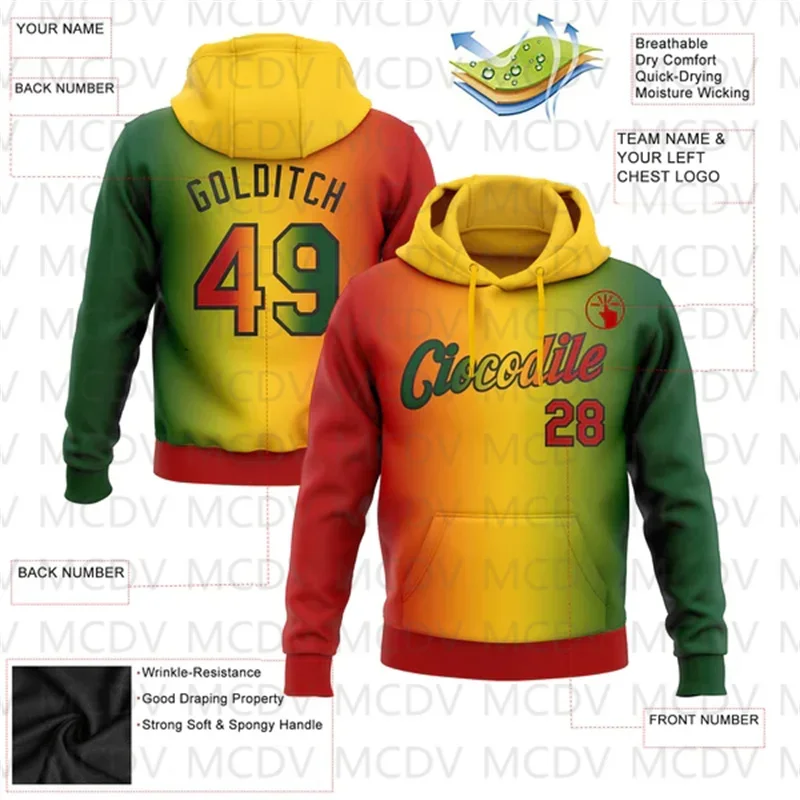 Custom Green Red Yellow-Black 3D Pattern Design Gradient Fashion Black History Month Sports Pullover Sweatshirt Hoodie