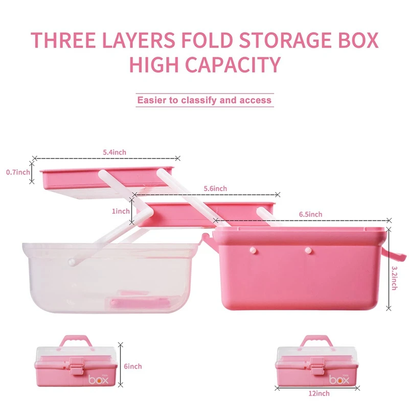 12in Three-Layer Multipurpose Storage Box, Folding Tool Box/Art & Crafts Case/Sewing Supplies Organizer-A79M