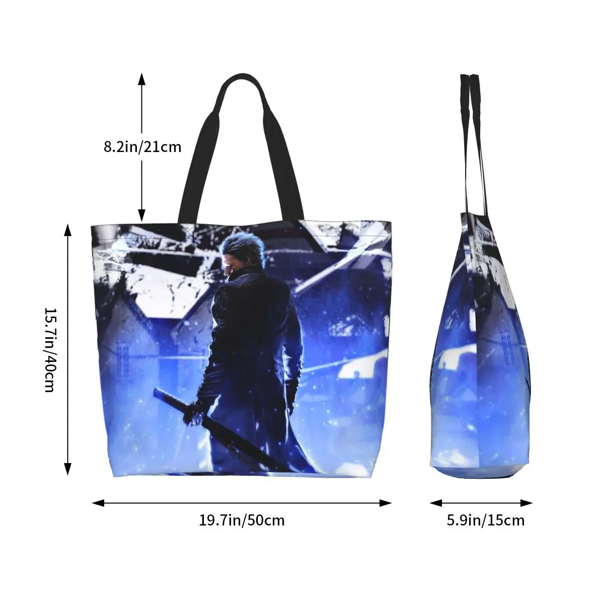 Vergil From The Devil May Cry Seri Shopping Tote Bag Canvas Large Capacity Shoulder Bags Shopper Grocery Handbag for Women