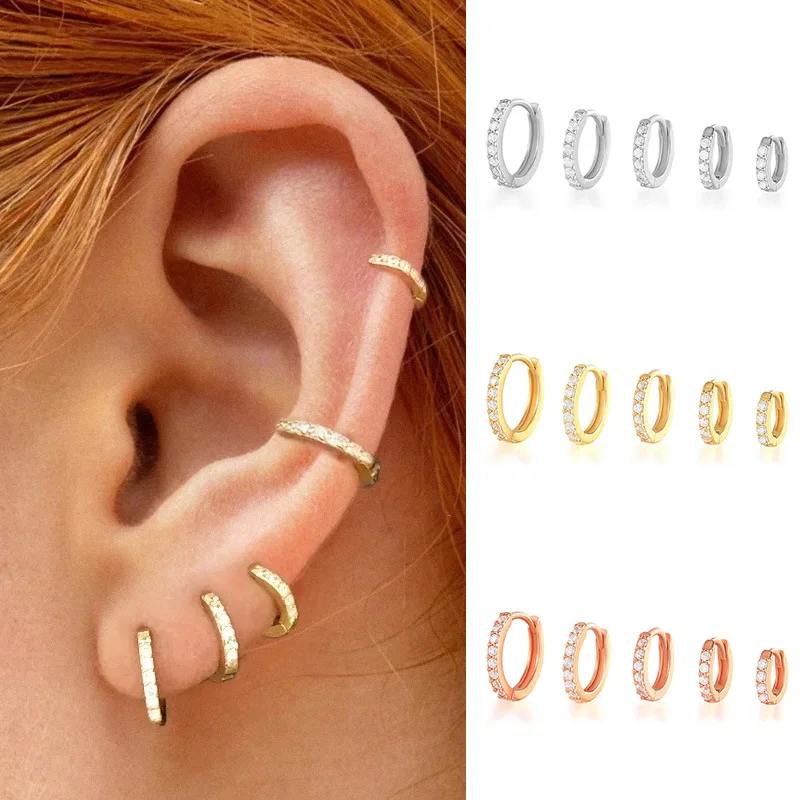 New ear buckles, Korean version of simple diamond zircon earrings for women, small fresh round small earbone nails