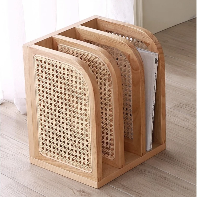 

Scandinavian Rattan Bookshelf Minimalist Desktop Organizer Partition Tabletop Storage Shelf for Study Room Modern Book Stand