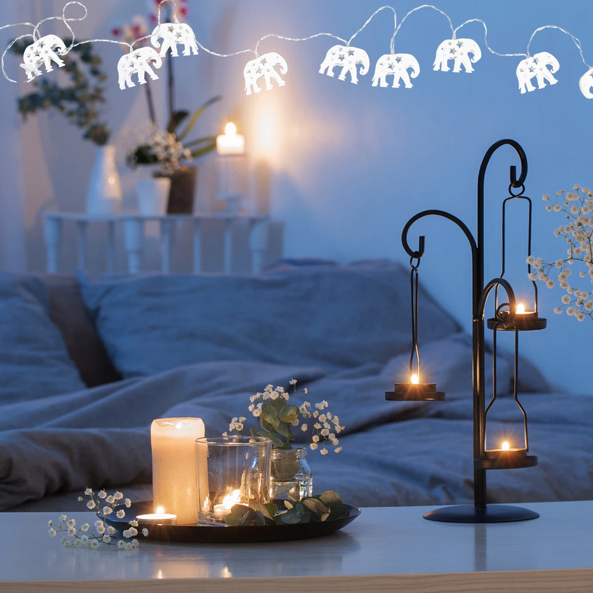 

Led Light String Elephant Hanging Lamp Decorations For Garden Patio Party White Hollowed Creative Lamp Ornaments Safe Children