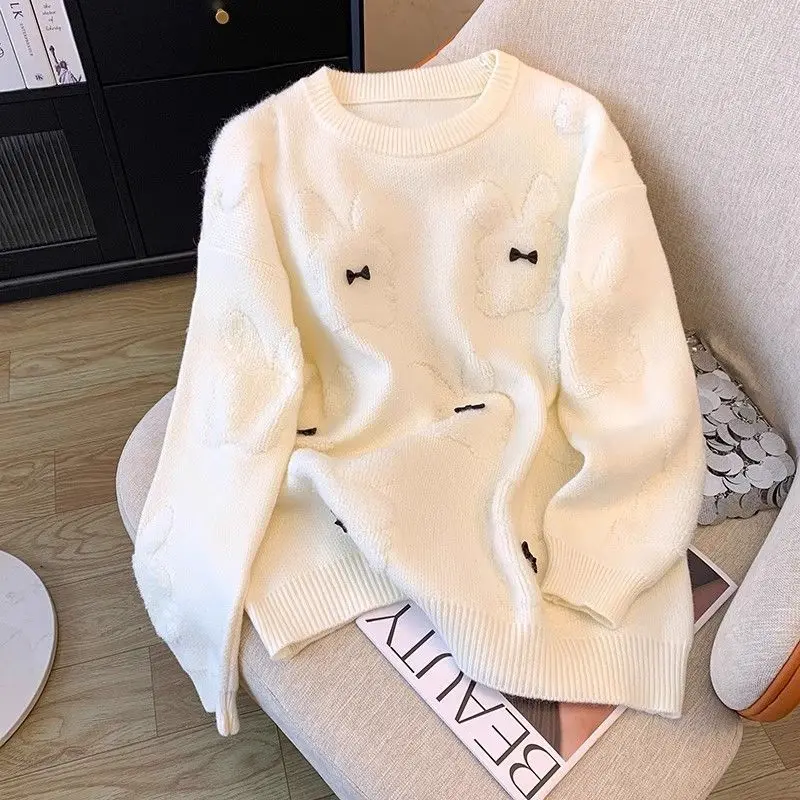 

Autumn and Winter Round Neck Pullover Sweater for Women Thickened and Loose Fit New Fashionable Knitted Warm Wool Base Sweater