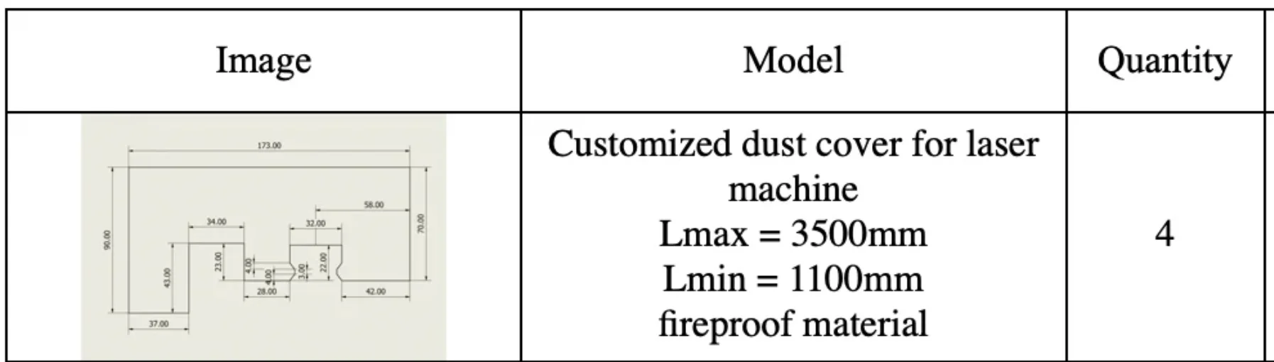 4pcs customized accordion dust cover bellows Lmax = 3500mm fireproof fabric 2 left and 2 right