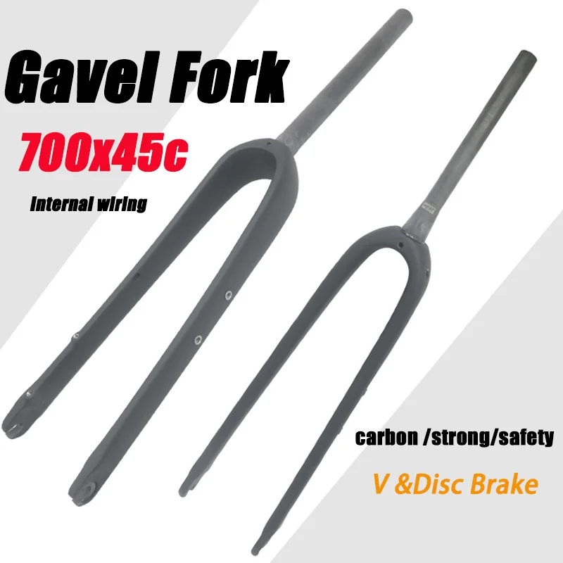 

Карбоновая передняя вилка для шоссейного/гравийного велосипеда с внутренней проводкой тросов, быстросъемная (QR) 100x9 мм, для колес 700x45c, диаметр установки 28,6 мм