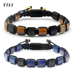 Natural Healing Stone Tiger Eye Crystal Bracelets for Men Hematite Protection Mens Bracelet Flat Beads Bracelet Jewelry