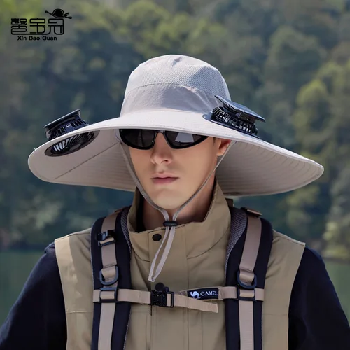 Imagen 2 del producto Ventilador solar de ala ancha Sombrero de pesca al aire libre: carga solar y USB, sombrero para el sol al aire libre con ventilador solar con 2 ventiladores solares
