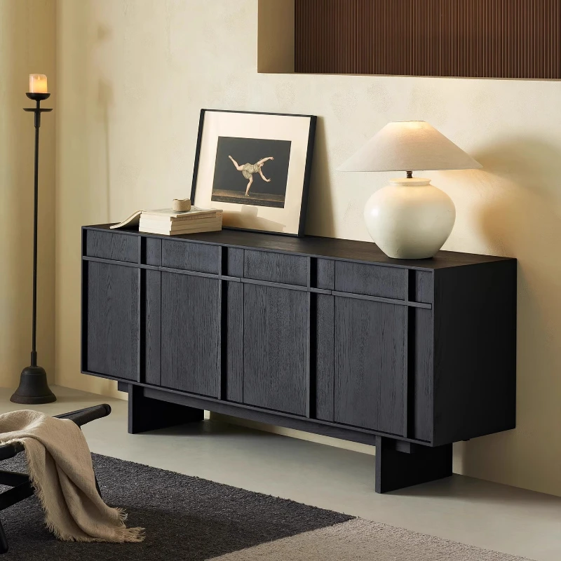 

Medieval wabi-sabi wind solid wood dining side cabinet retro black storage cabinet