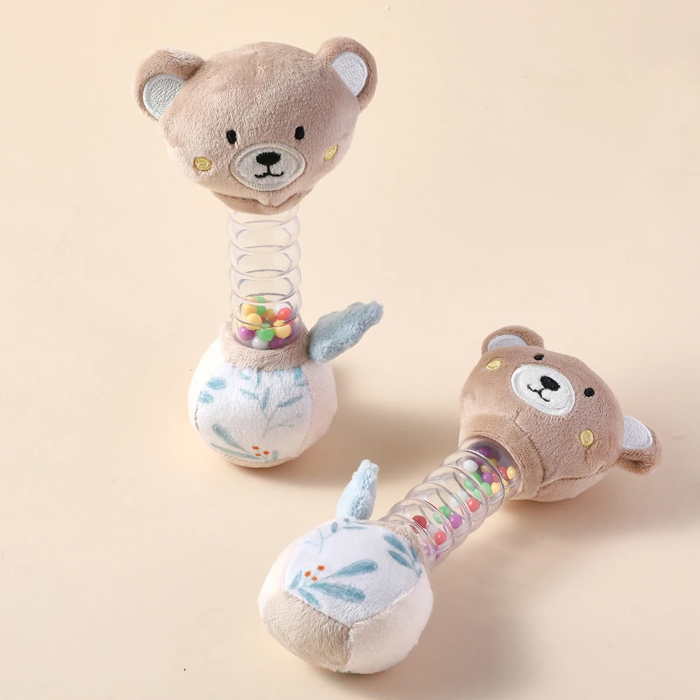 Baumwoll-Bären-Babyrassel – Weiches Kristallmaterial, transparentes Glockenrohr, tragbares sensorisches Spielzeug für Seh-, Hör- und Tastsinn, Geschenk