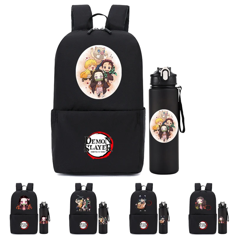 

2Pcs/set Demon Slayer Backpack for Boy Girl School Student Backpack with 750Ml Outdoor Sports Water Bottle Mini Bag Men Rucksack