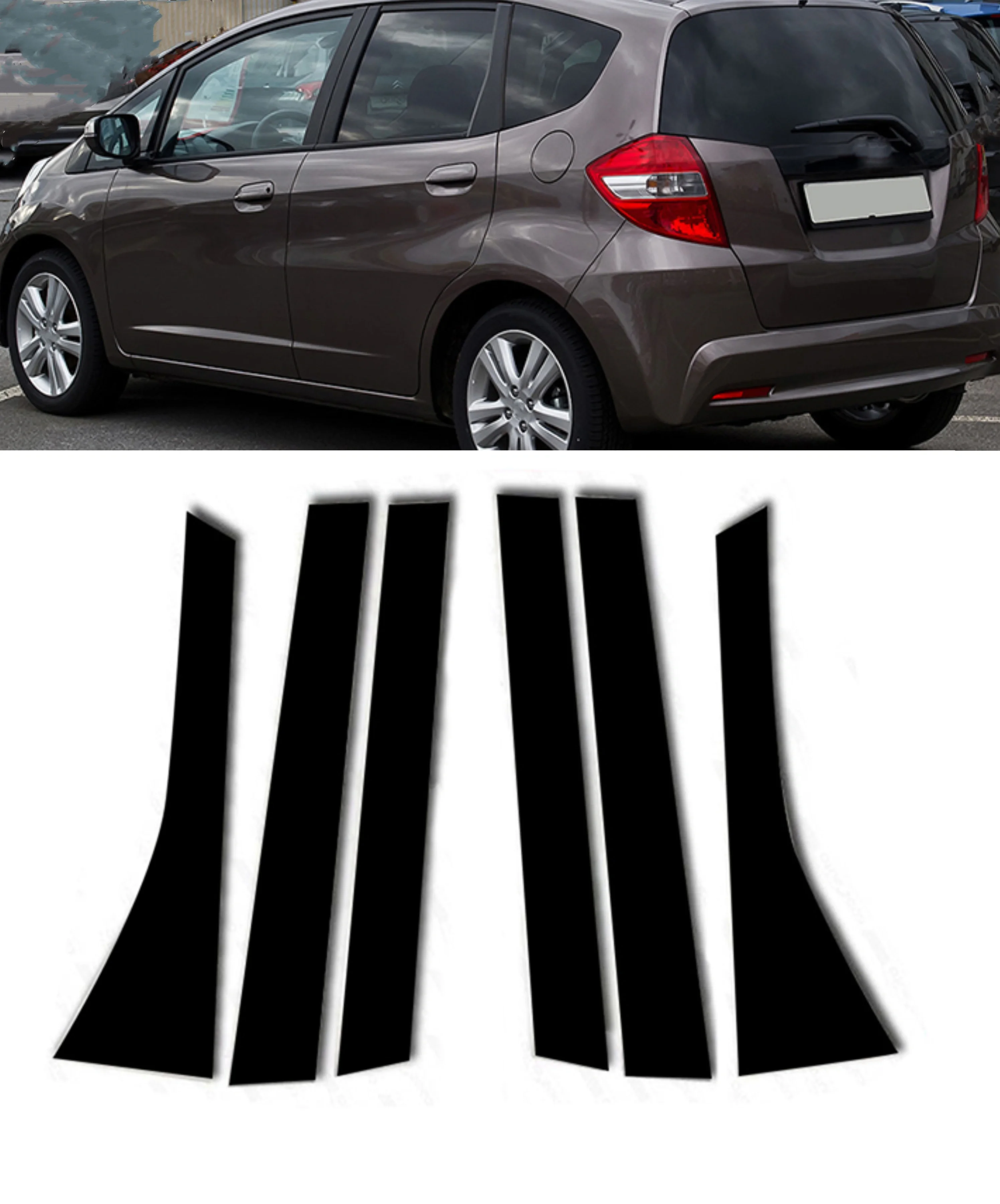 6Pcs Glossy Black Pillar Posts Cover Fit for Honda Fit Jazz 5 Door Hatchback 2008-2013 Window Car Door Trim BC Column Sticker
