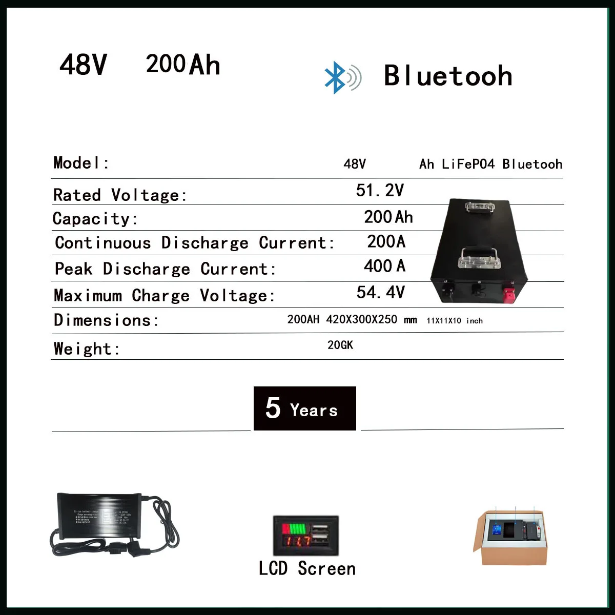 LiFePO4 Nieuwe 48V 50Ah 100Ah 200Ah Batterij Ingebouwde Bluetooth BMS Lithium-ijzerfosfaat Voor Solar Golfkar RV Opslag Boot