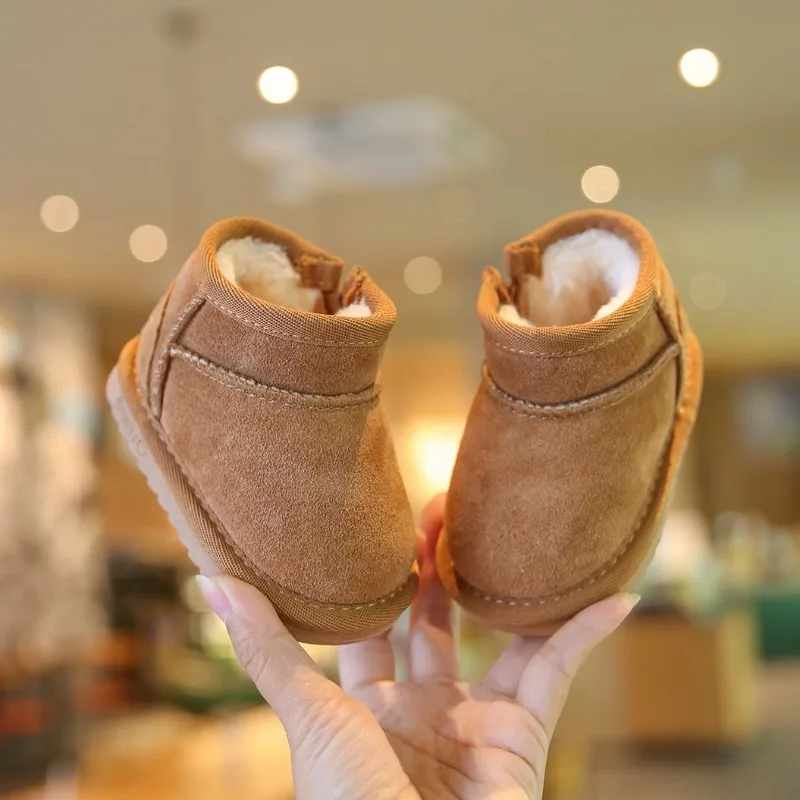 Toddler Snow Boots Warm Thick Fur Baby Walking Shoes Soild Color Versatile 2026 Winter New Kids Casual Boots Non-slip Trendy