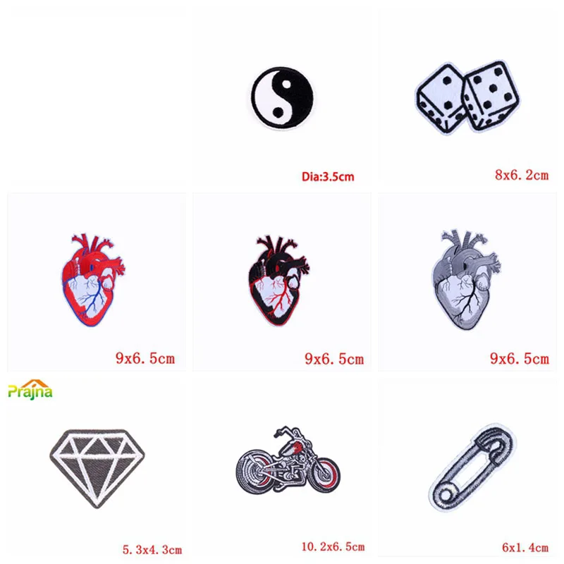 Prajna 10PCS Wholesale Skull Patch Iron-On Patches For Clothing Stripes Punk Embroidered Patches On Clothes DIY Clothes Stickers