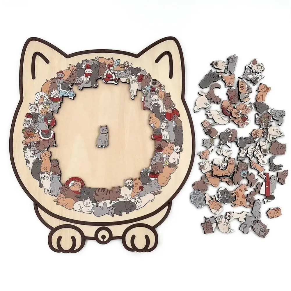 

135-piece Morandi-colored Cat-shaped Puzzle Macaron Color Cat Puzzle Ornaments Cut Cat Pieces with Cat Silhouette Frame