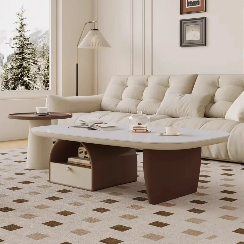 

Скандинавский современный журнальный столик, дизайнерский светильник для гостиной, роскошный кремовый минималистичный стиль, средневековая элитная мебель из каменной плиты в стиле ретро