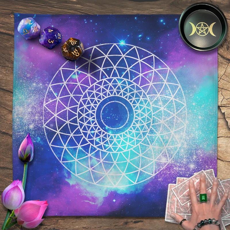 Psychedelic Galaxy Star Velvet Tarot Tablecloth Geometric Altar Cloth Divination Witchcraft Astrology Board Game Oracle Card Pad