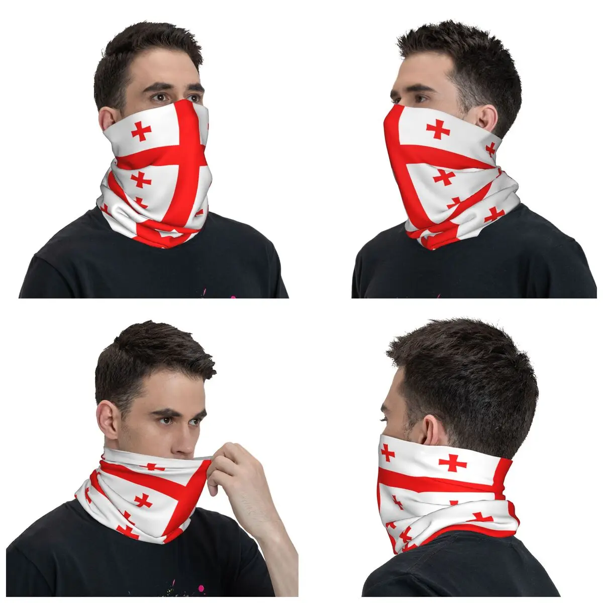 Official Flag Of Georgia Bandana Neck Gaiter Printed Georgian Emblem Balaclavas Face Scarf Multi-use Cycling Running Men Women