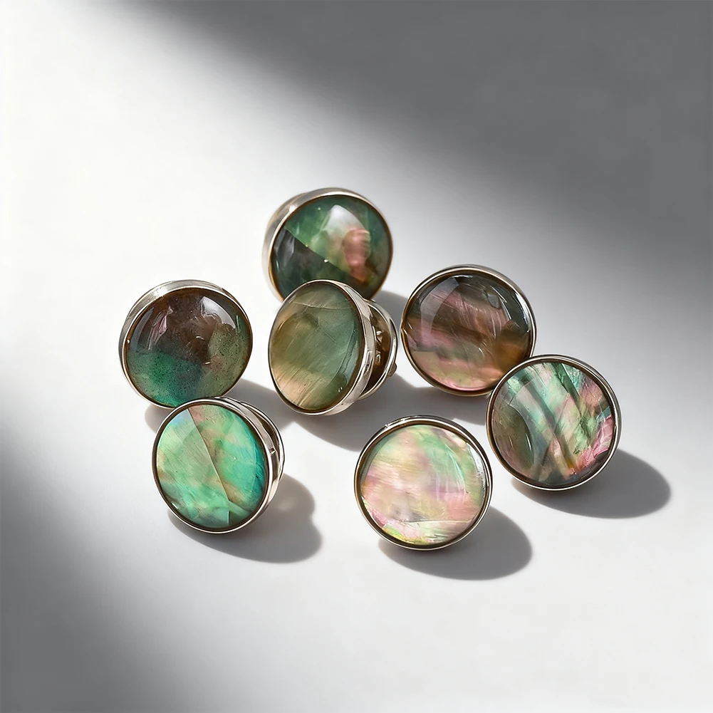 15mm Round Abalone Shell Anti-Glare Brooch Pin Metal Safety Fastener for Women Clothes Sweater Shawl Decorative Buttons