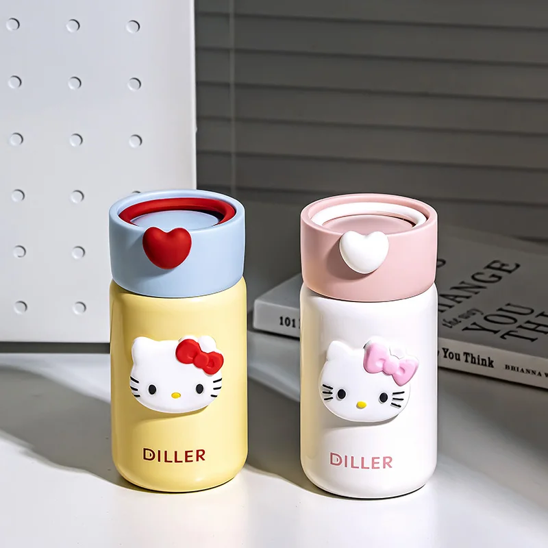 

Mini Hello Kitty Thermos Cup Sanrio Kawaii Anime Kt Water Cup Girl Heart Cute Cartoon Portable Cup Lovely Cup Tide Gift for Kids