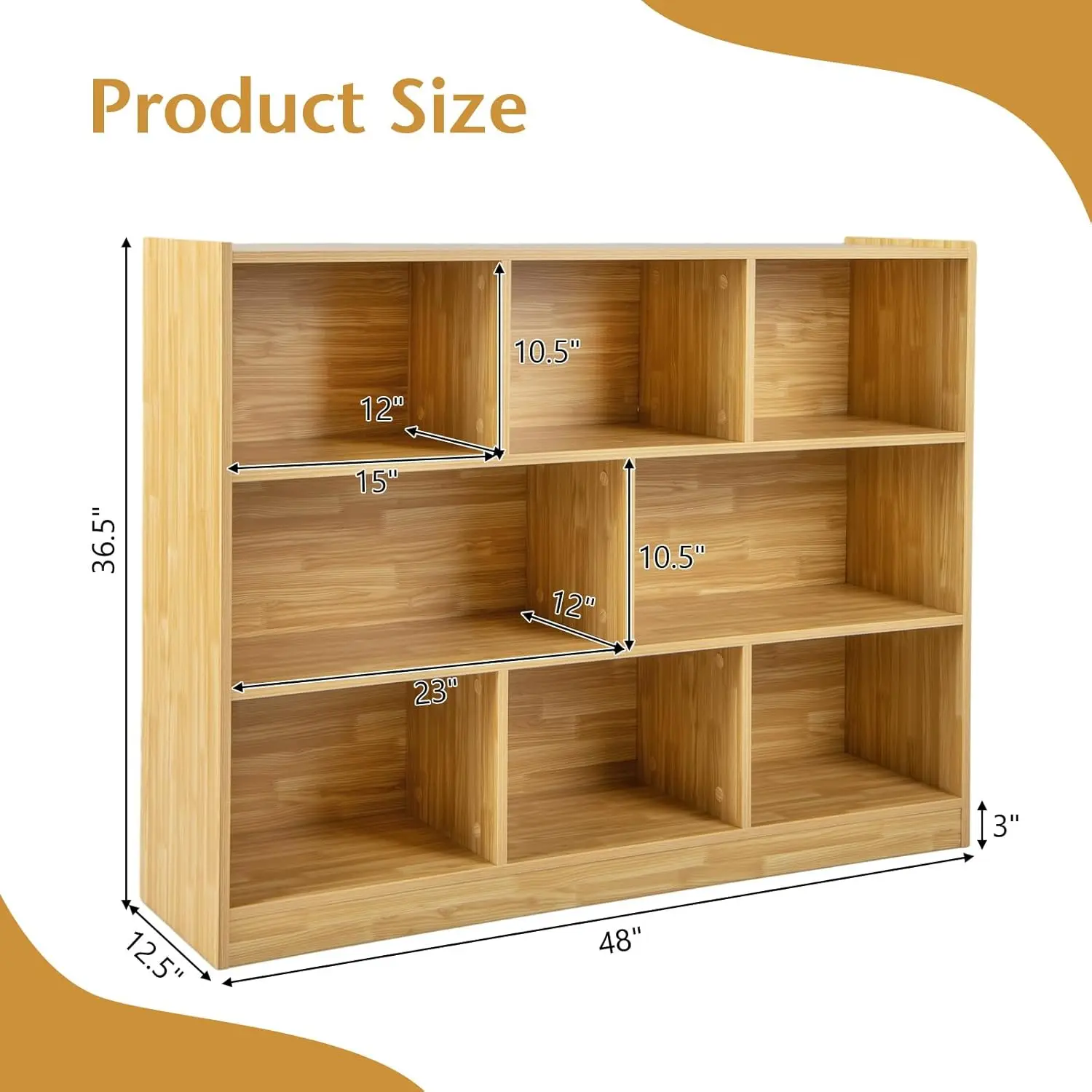 Estantería de 8 cubos, estantería abierta de 3 niveles, organizador de almacenamiento de madera moderno para sala de estar, habitación de niños