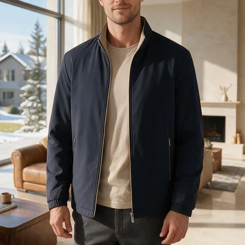 Luxuriöse Winterjacke für Herren 2026 Herbst Einfarbige Dick Gefütterte Mäntel für Männer Stehkragen Warme Arbeitsjacke Herrenbekleidung mit Fleece-Futter – Detail 12