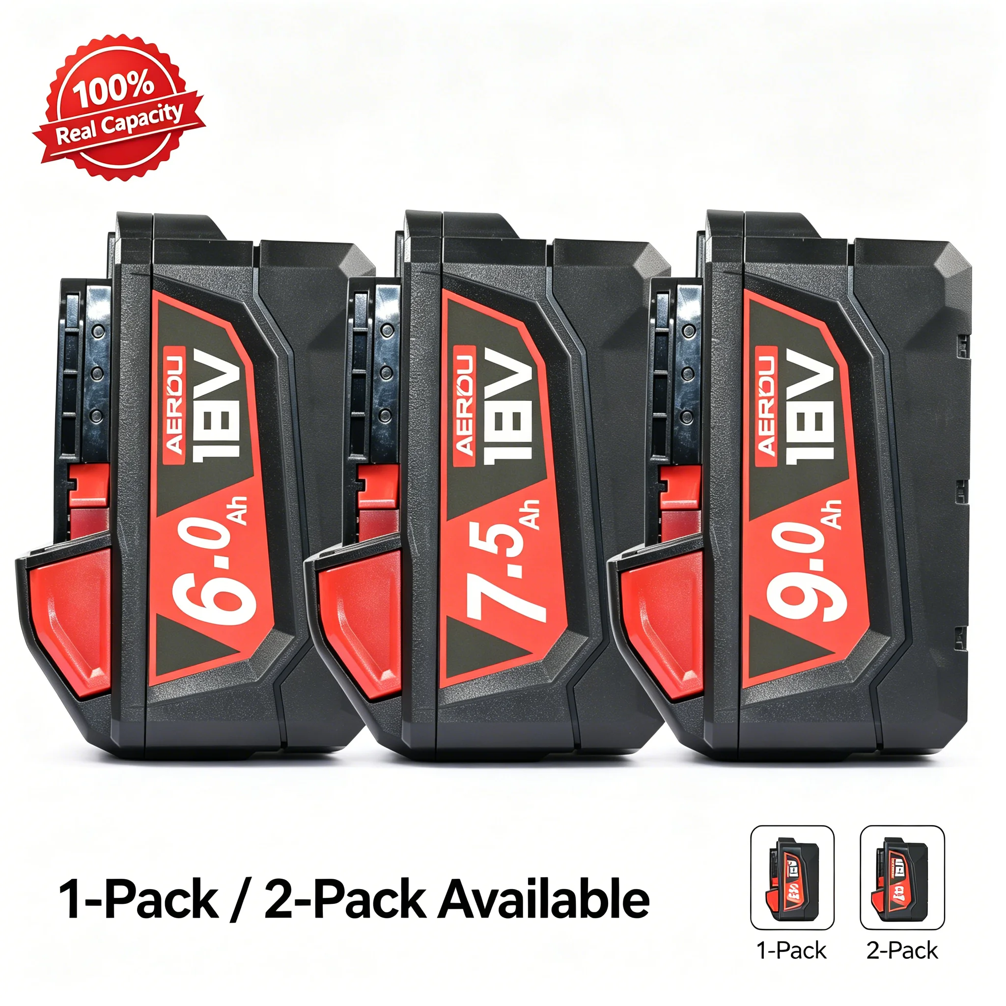 

18V 6Ah/7.5Ah/9Ah Battery for Milwaukee M18, 100% Real Capacity Li-ion Power Tool Battery, 1-Pack/2-Pack