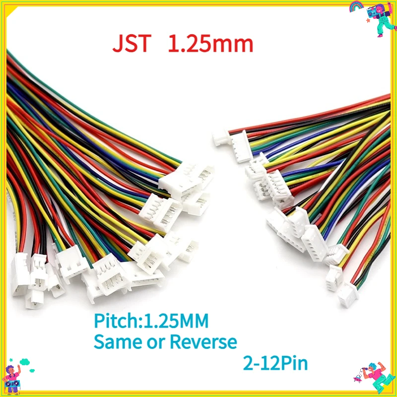 10Pcs  JST 1.25mm Cable Connector 1.25MM Double Electronic Wire Connectors 10/15/20/30CM Flat Ribbon Terminal Wire Cable JST1.25