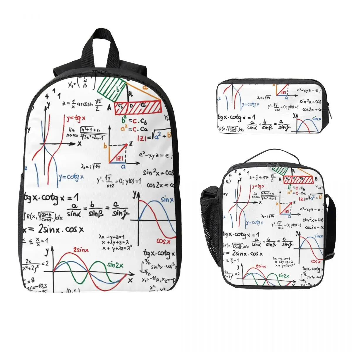 

Mathematics Formulas Numbers Backpack Boys Girls BookBag School Bag Laptop Shoulder Bags 3ps Insulated Lunch Bag Pencil Case