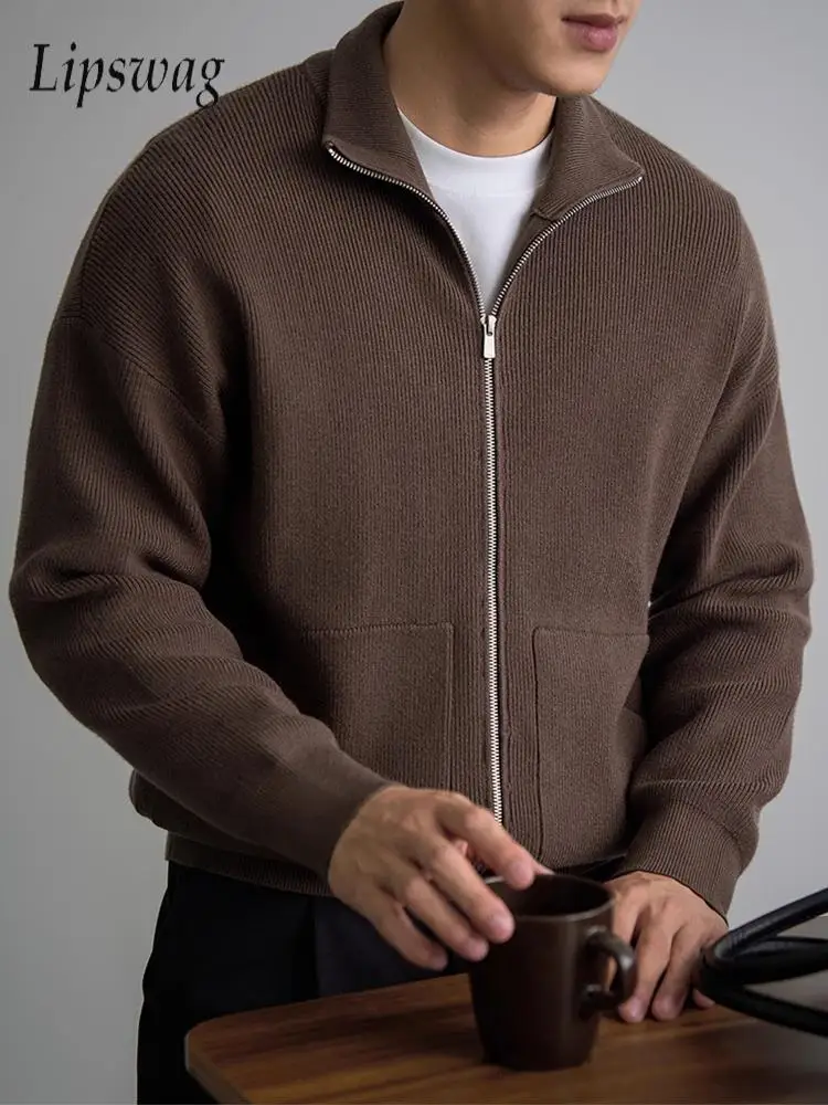 

Новые повседневные мужские тонкие вязаные кардиганы, осень-зима, модный однотонный свитер на молнии, куртка, пальто для мужчин, повседневные свитера для отдыха