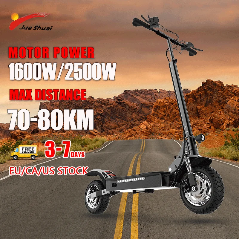 52V 1600v 2500w Powerful Electric Scooter 10inch Wheels Tubeless Tire 65km/h Fast Speed Foldable 2 Wheels Electric Step Escooter