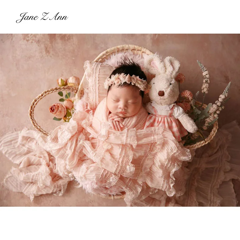 Newborn baby photo props infant girls pink floral headband wrap studio shooting