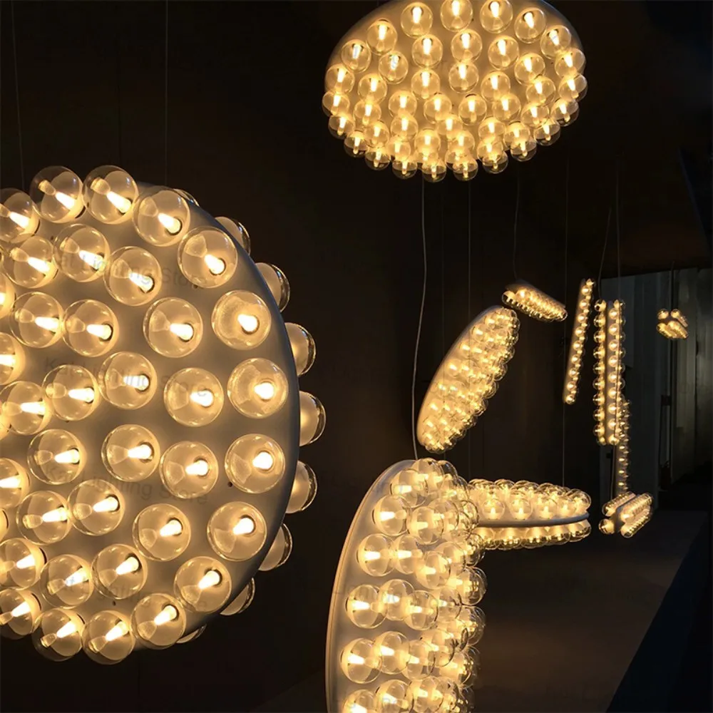 

Luxury Designer Bubble Cluster Crystal Lamp Glass Metal Lustre 3 Color Dimmable for Living Dining Ceilings