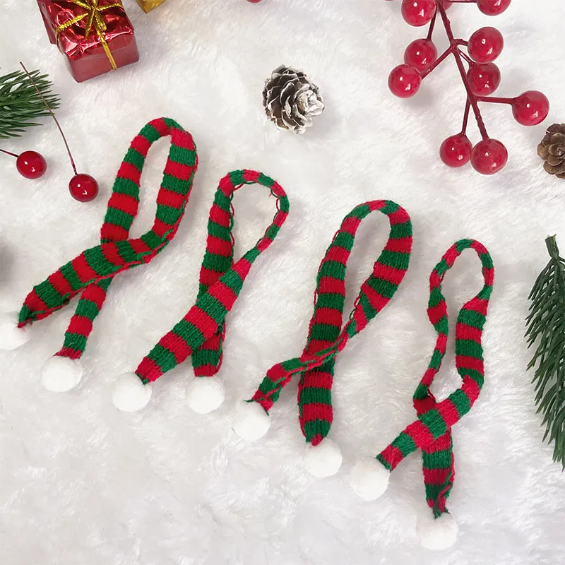 5/10Pcs Mini Stricken Hut Mini Weihnachten Schal Weihnachten Haustier Schal Gestrickte Für DIY Handwerk Party Schneemann ornamente Dekorationen – Detail 3