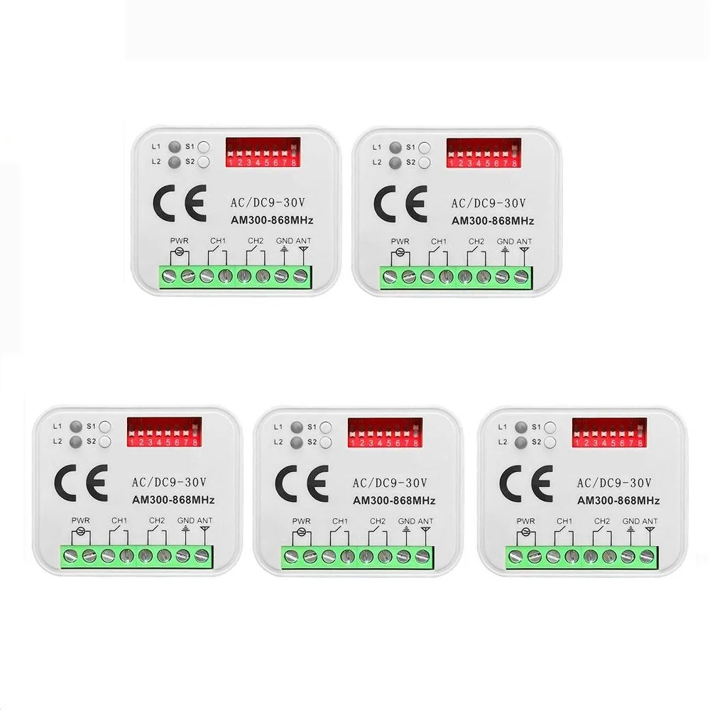 

2CH AC/DC 433 900 Mhz RF Door Receiver 5PCS Gate Garage Module 12V 24V 110V 220V 230V Controller Fixed Rolling Code 433.92mhz