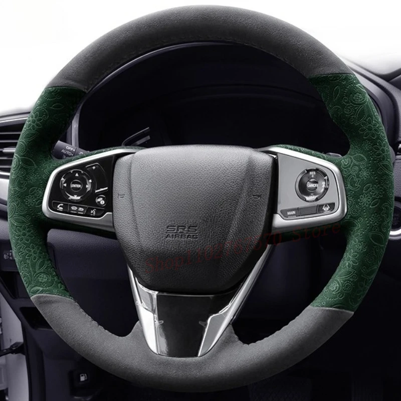 

DIY Hand Sewn Anti Slip Suede Steering Wheel Cover Wrap For Honda CR-V Civic 10th Envix Crider Breeze Car Interior Accessories
