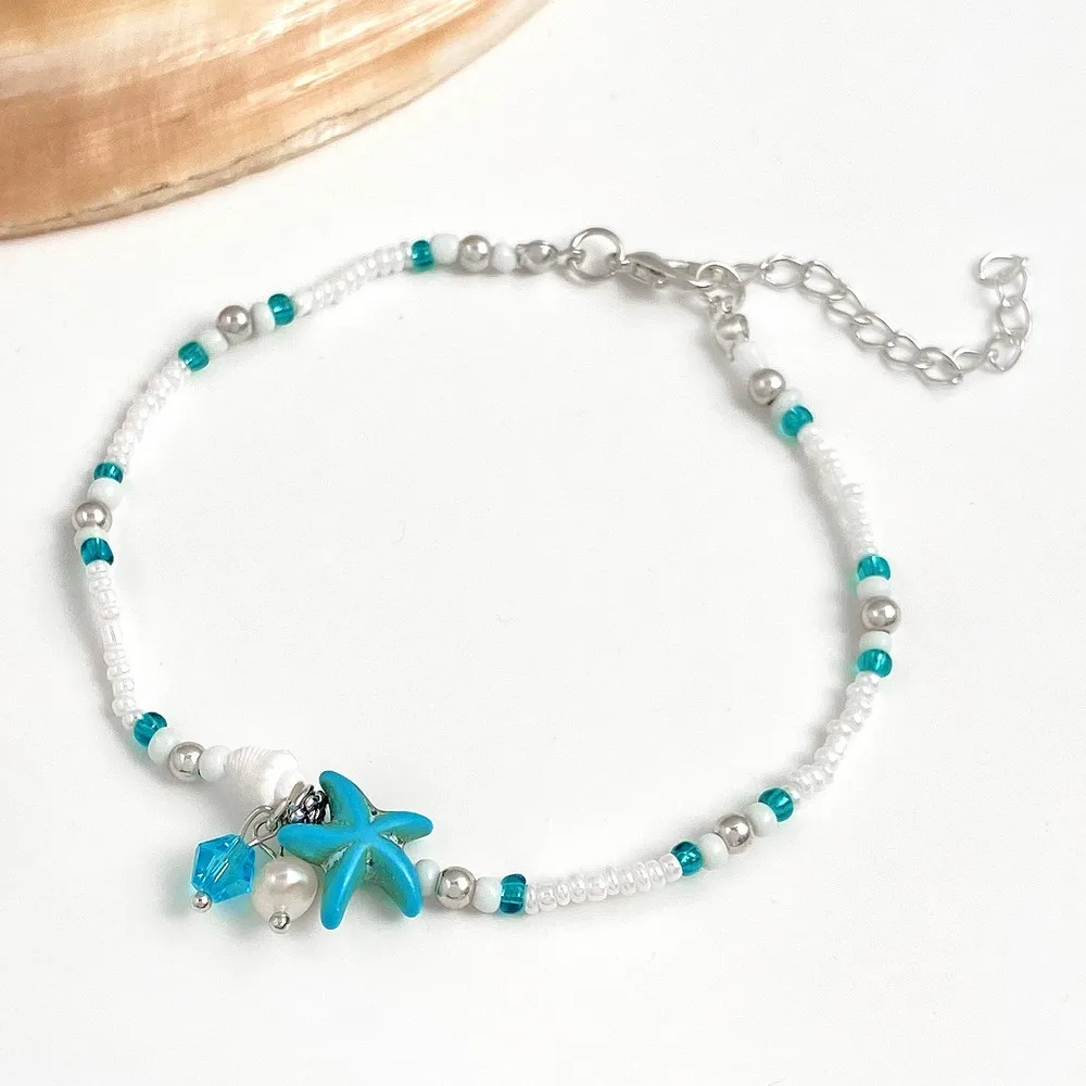 Summer Seaside Elements Blue Shell Beaded Foot Chain