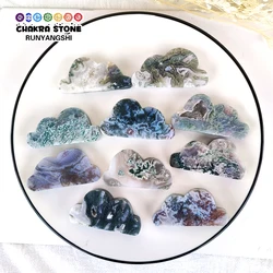 1pc Natural Crystal Moss Agate Cloud Shaped Healing Stones Hand Crafted Home Decoration DIY Original Gifts Reiki Desk Ornament