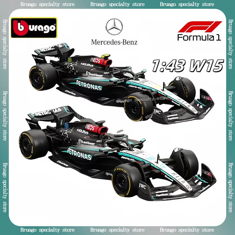 Bburago 2024 New 1:43 Mercedes-Amg F1 W15 Alloy Miniature Diecast Model Amg Petronas F1 W15 Team #44 #64 Alloy Car Model Toy