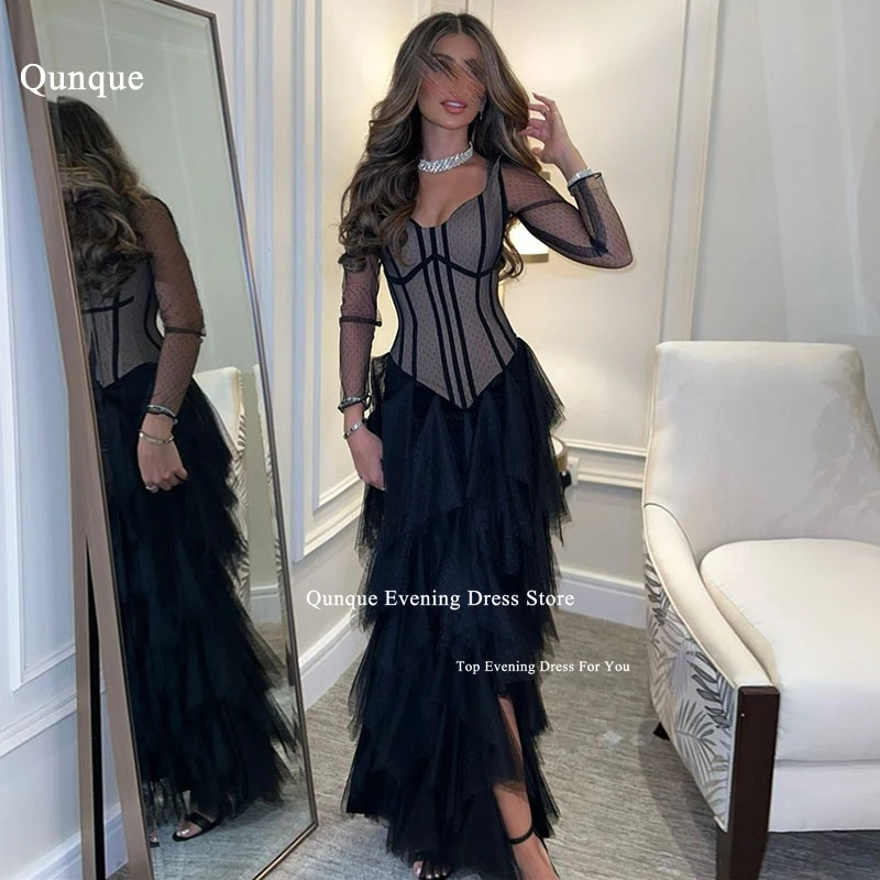 Qunque Evening Party Dress Puffy Skirt Slit Robe De Soiree Femmes Cocktail Dresses for Special Occasions فساتين سهرة Customized